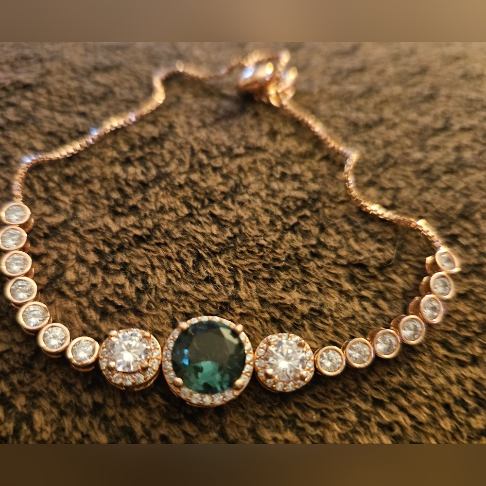 Rose Gold and Green Gemstone Bracelet